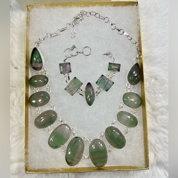 Fluorite Large 925 Gemstone Necklace & Bracelet Sst - Picture 4 of 10
